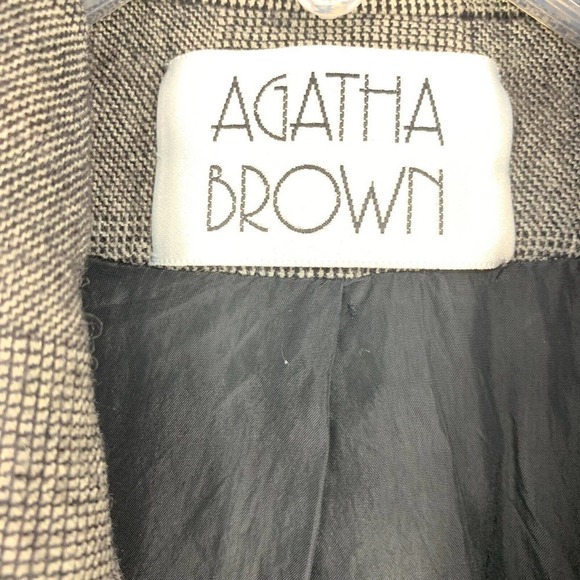 Vintage 1980's Agatha Brown Wool Black Plaid Blazer Jacket Sz 14 Notch Collar - Picture 4 of 7
